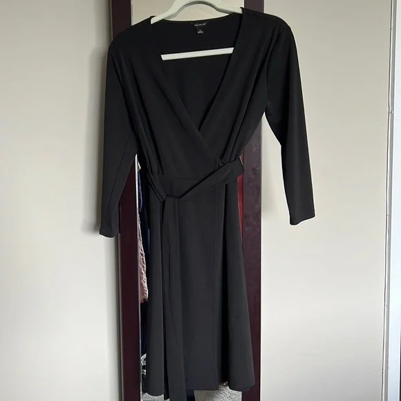 ann taylor black wrap dress Ann Taylor | Dresses | Loft Ann Taylor Black Wrap 34 Sleeve Belted Size 2 V  Neck Pleated Front Belted